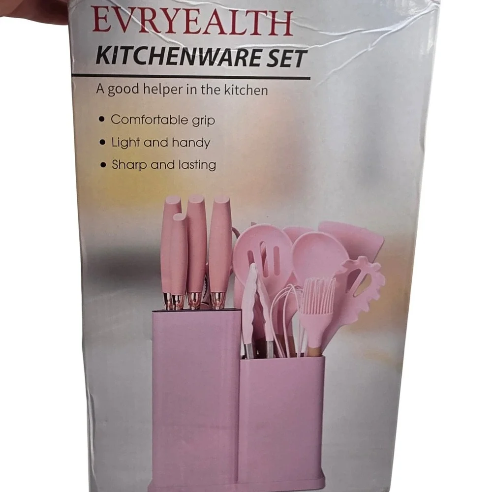 Evryealth Kitchenware Set 19pc Silicone Utensils Knife Block Cutting Board L4